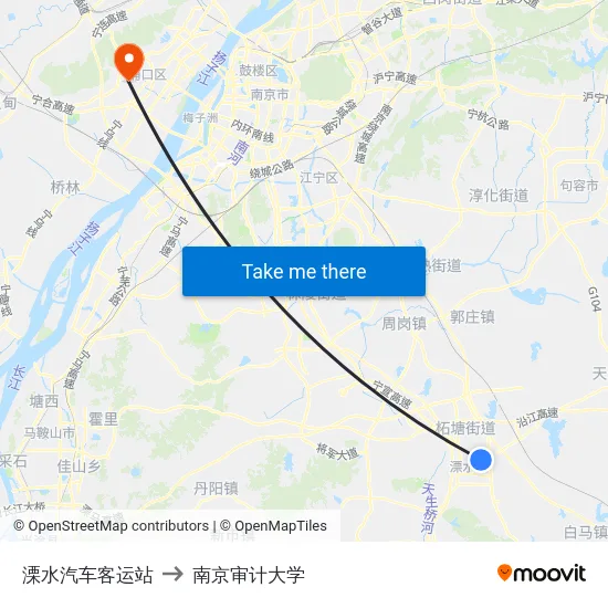 溧水汽车客运站 to 南京审计大学 map