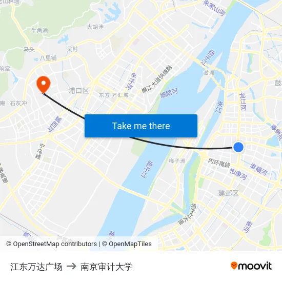 江东万达广场 to 南京审计大学 map