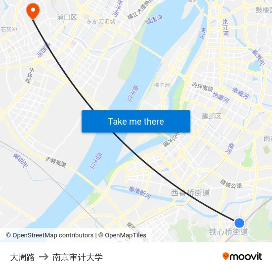 大周路 to 南京审计大学 map