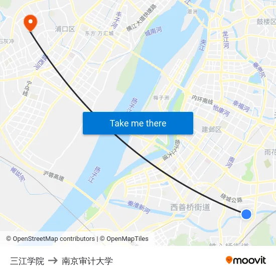 三江学院 to 南京审计大学 map
