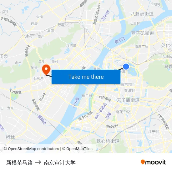 新模范马路 to 南京审计大学 map