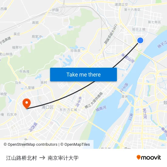 江山路桥北村 to 南京审计大学 map