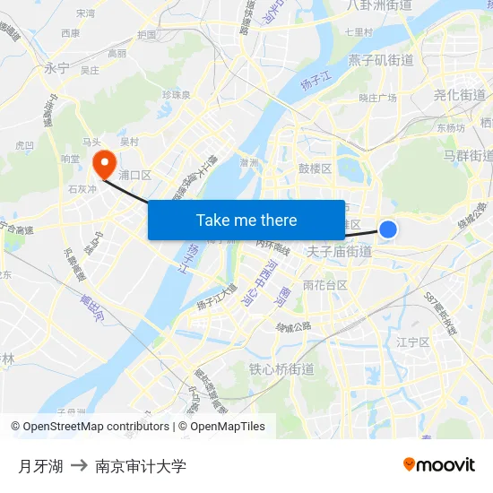月牙湖 to 南京审计大学 map
