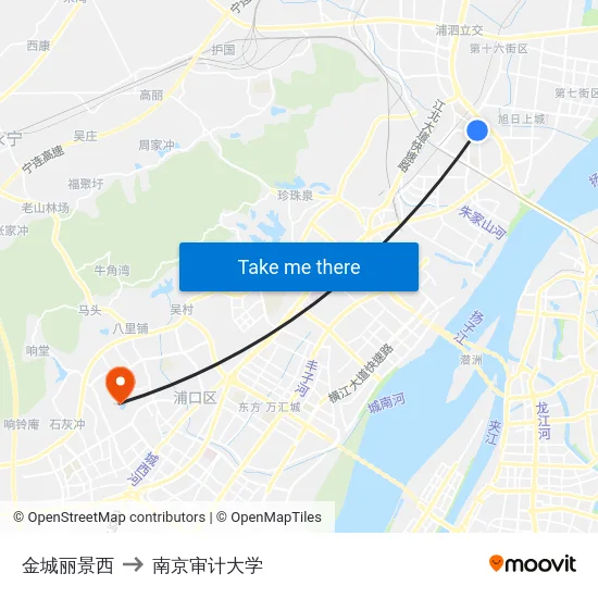 金城丽景西 to 南京审计大学 map