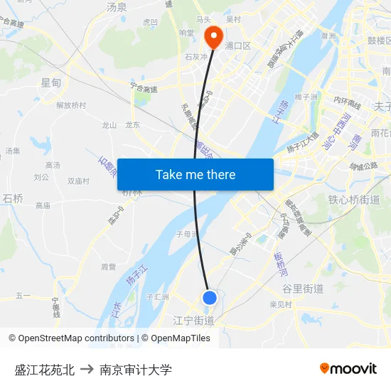 盛江花苑北 to 南京审计大学 map