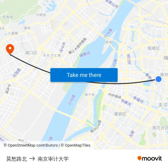 莫愁路北 to 南京审计大学 map