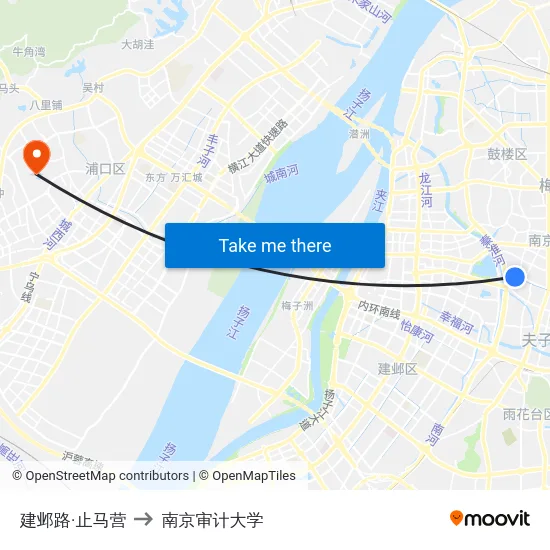 建邺路·止马营 to 南京审计大学 map