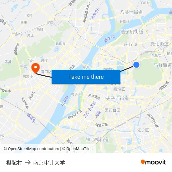 樱驼村 to 南京审计大学 map