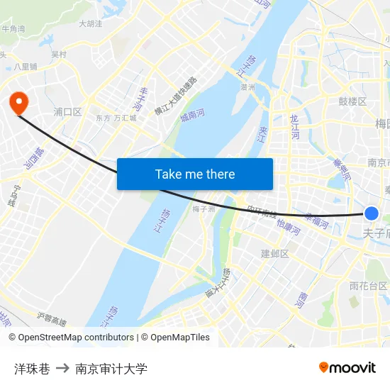 洋珠巷 to 南京审计大学 map