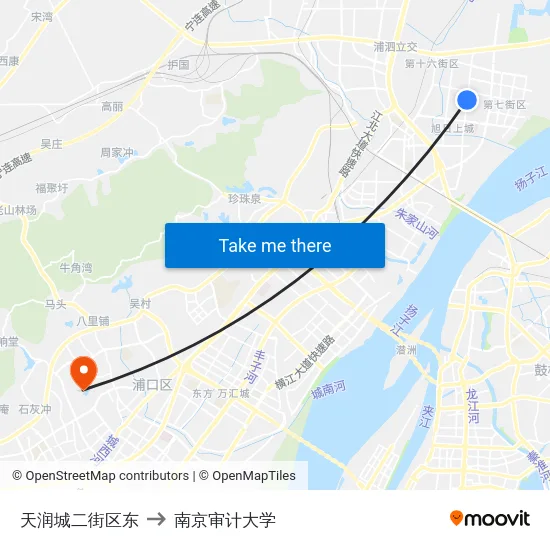 天润城二街区东 to 南京审计大学 map
