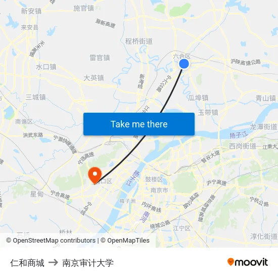 仁和商城 to 南京审计大学 map