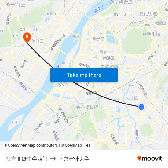 江宁高级中学西门 to 南京审计大学 map