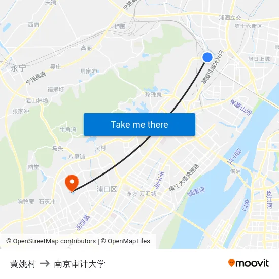 黄姚村 to 南京审计大学 map