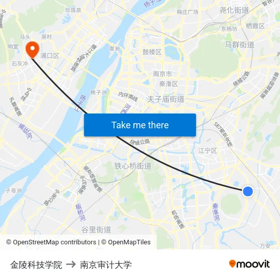 金陵科技学院 to 南京审计大学 map