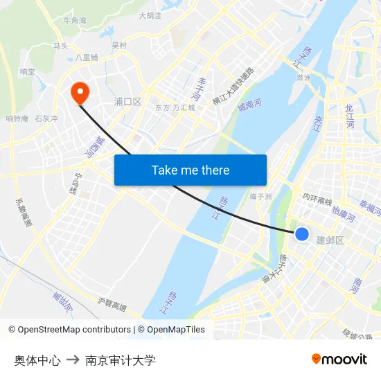 奥体中心 to 南京审计大学 map