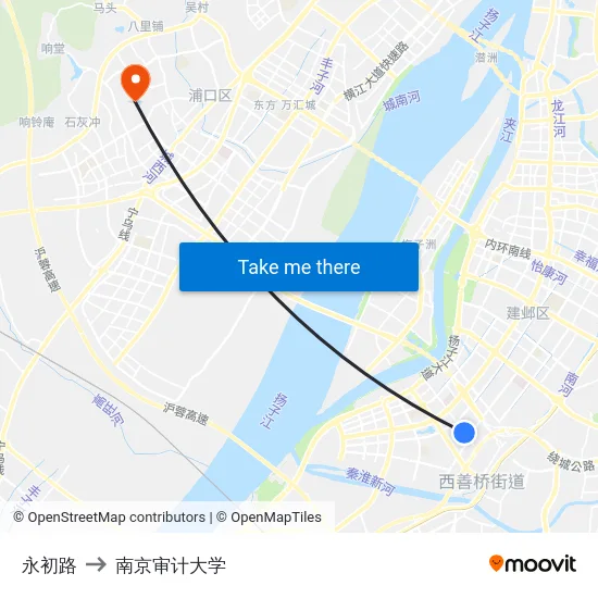 永初路 to 南京审计大学 map