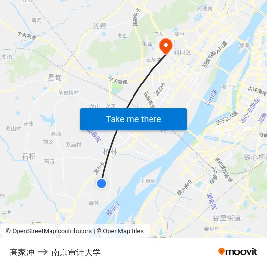 高家冲 to 南京审计大学 map