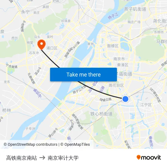 高铁南京南站 to 南京审计大学 map