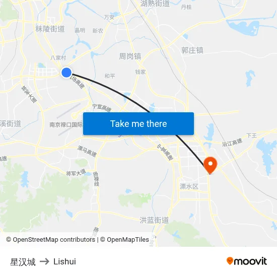 Xinghan City to Lishui map