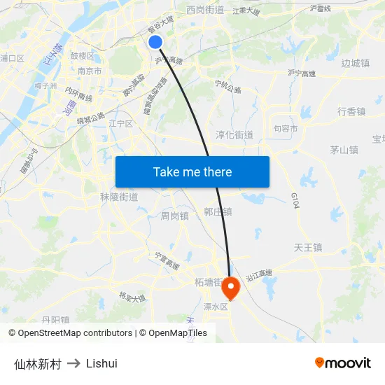 Xianlin New Village to Lishui map