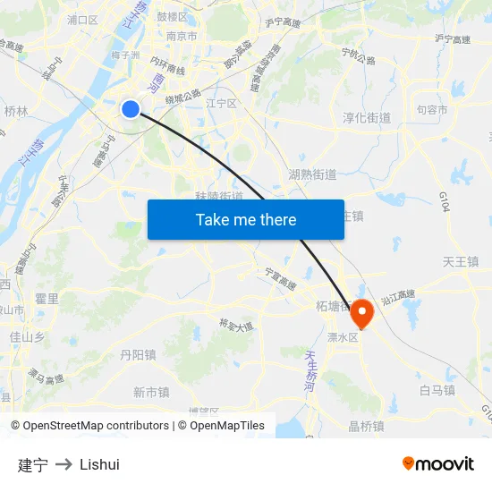 Jianning to Lishui map