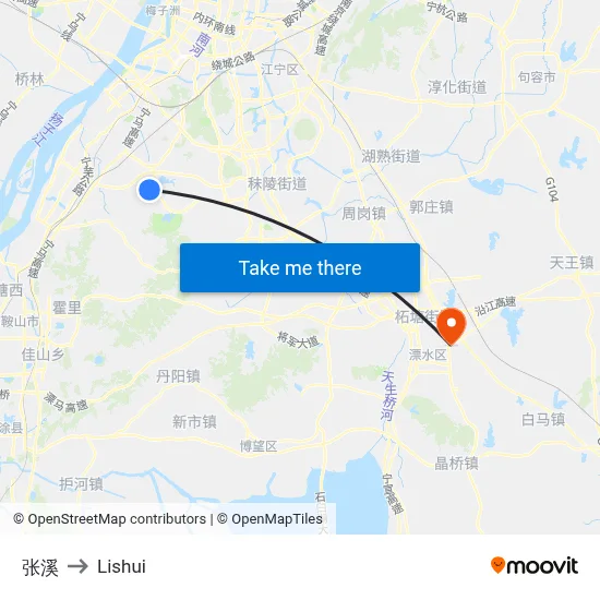 Zhangxi to Lishui map