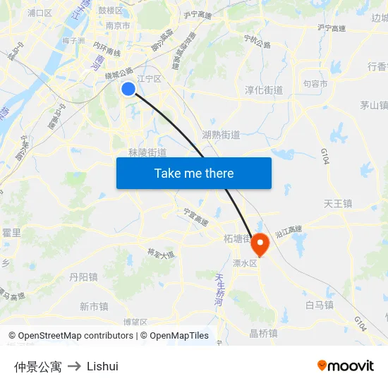 Zhongjing Apartments to Lishui map