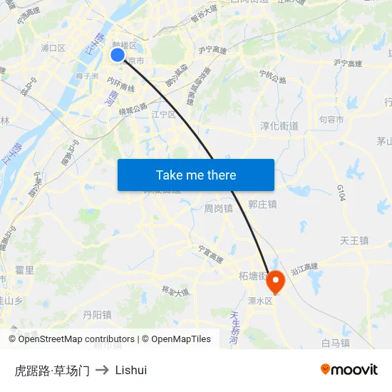 Huju Road-Caocangmen to Lishui map