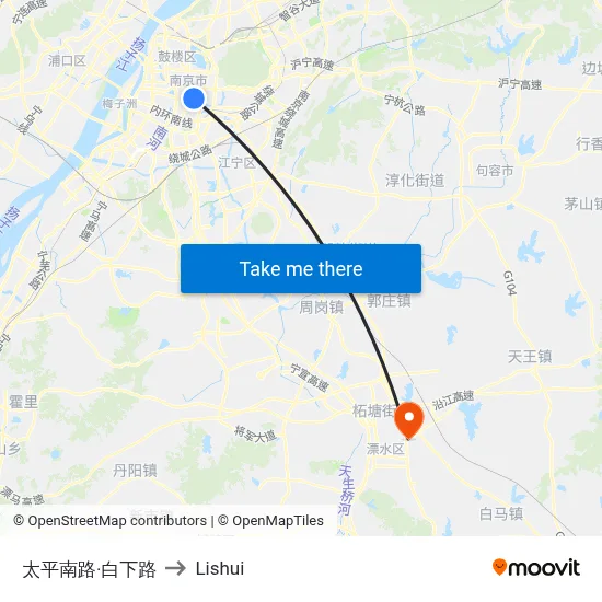 Taiping South Road & Baixia Road to Lishui map