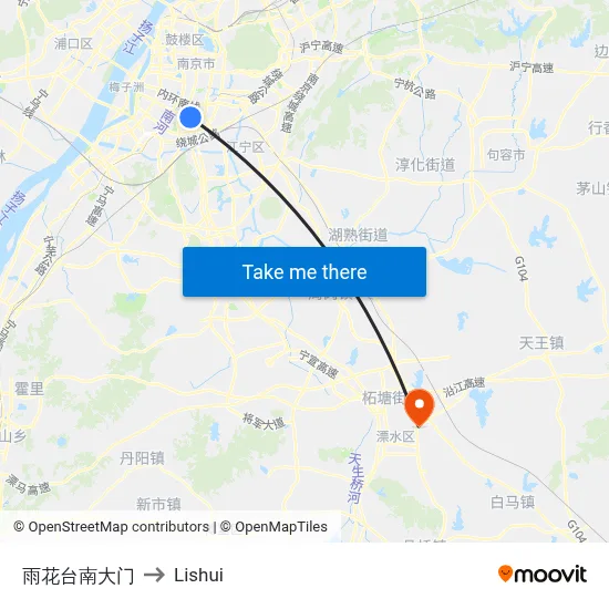Yuhuatai South Gate to Lishui map