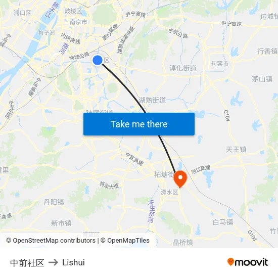 Zhongqian Community to Lishui map
