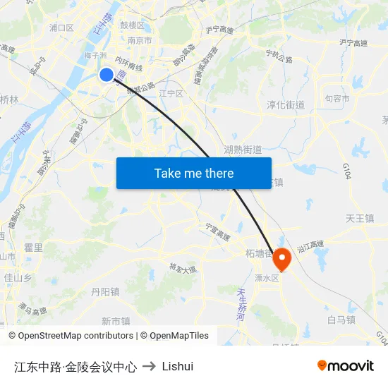Jiangdong Middle Road & Jinling Conference Center to Lishui map