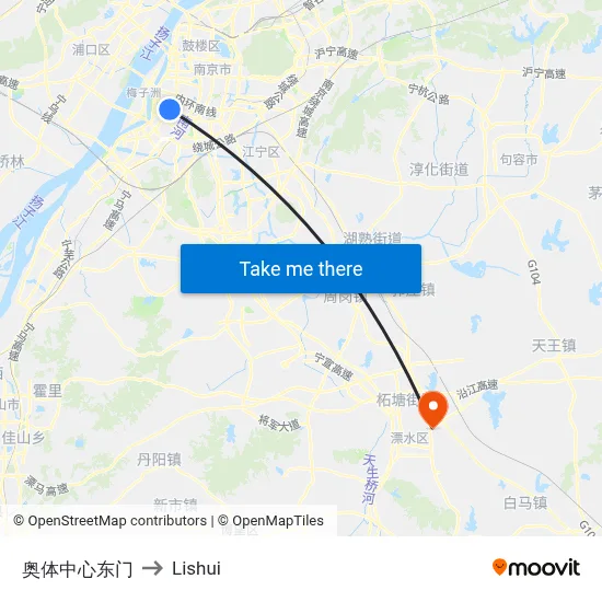Olympic Center East Gate to Lishui map