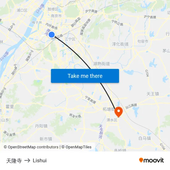 Tianlong Temple to Lishui map