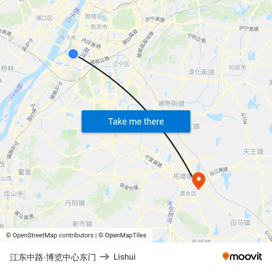Jiangdong Middle Road - Expo Center East Gate to Lishui map