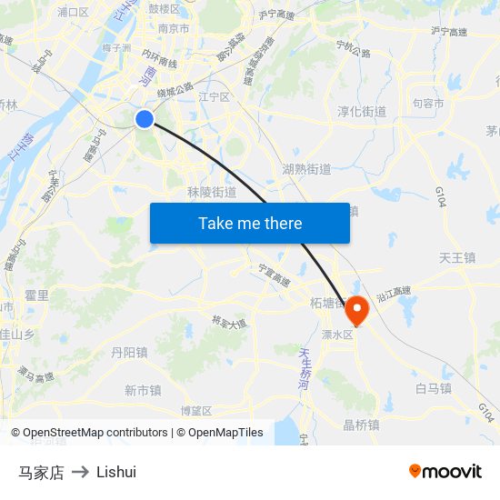 马家店 to Lishui map