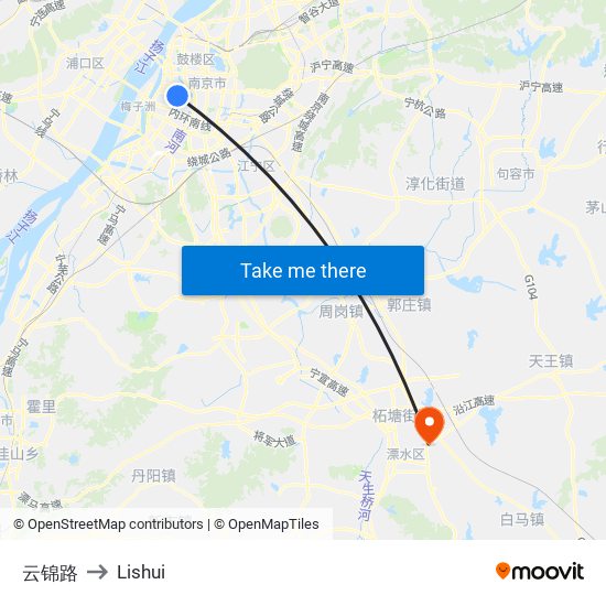 云锦路 to Lishui map