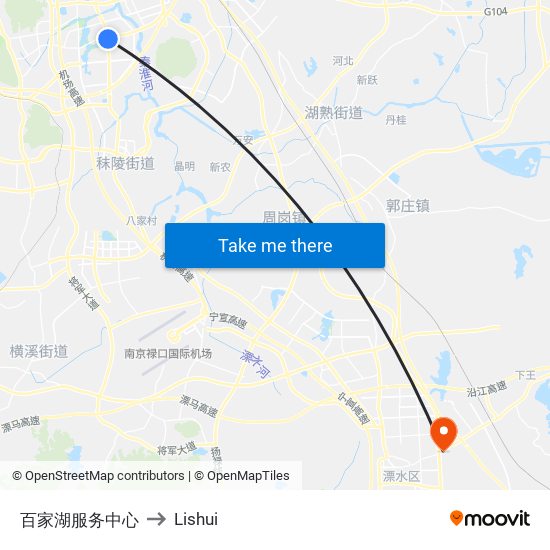 百家湖服务中心 to Lishui map