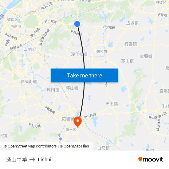 汤山中学 to Lishui map