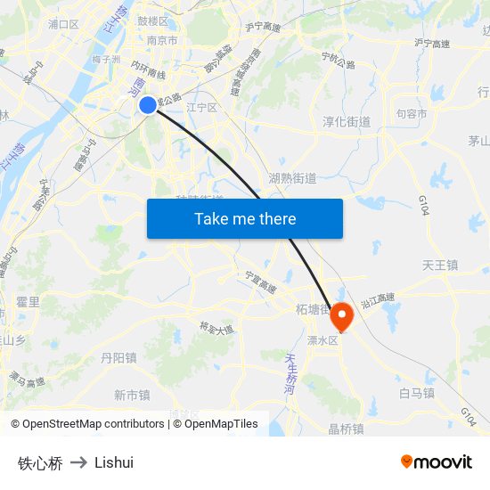 铁心桥 to Lishui map