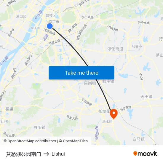 Mochou Lake Park South Gate to Lishui map
