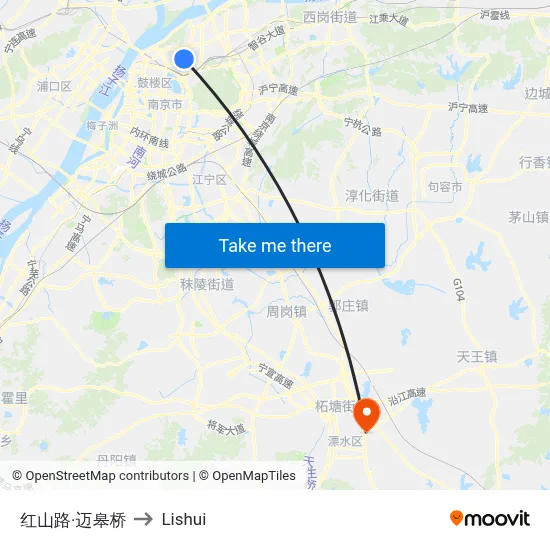 Hongshan Road & Maigaoqiao to Lishui map