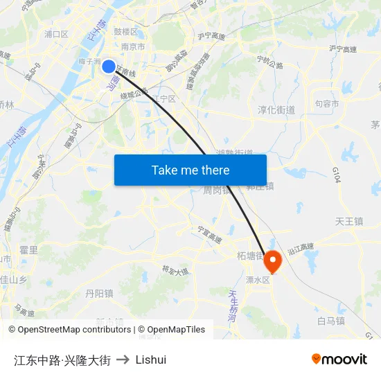 Jiangdong Middle Road - Xinglong Street to Lishui map