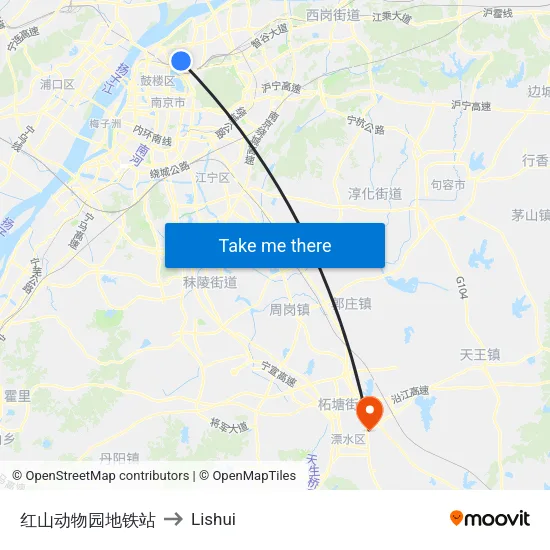 Red Mountain Zoo Metro Station to Lishui map