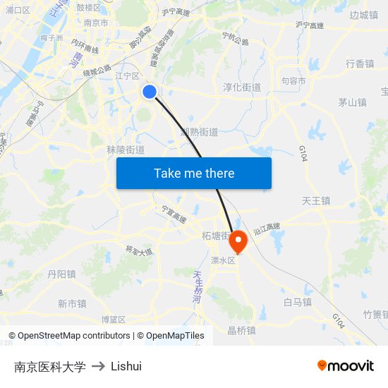 南京医科大学 to Lishui map