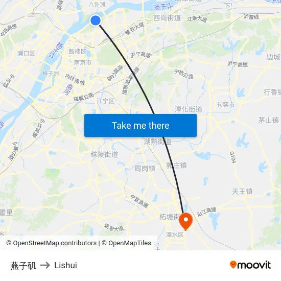 燕子矶 to Lishui map