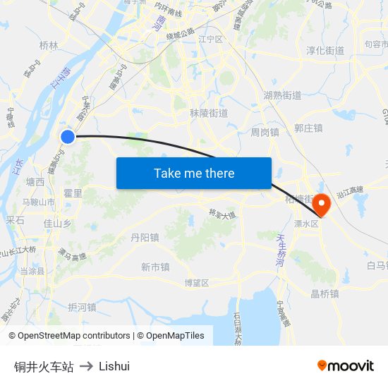 铜井火车站 to Lishui map