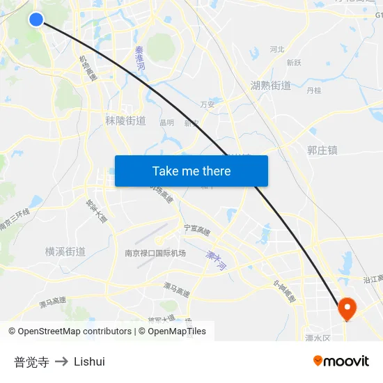 Pujue Temple to Lishui map