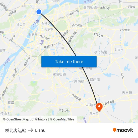 Qiaobei Bus Station to Lishui map