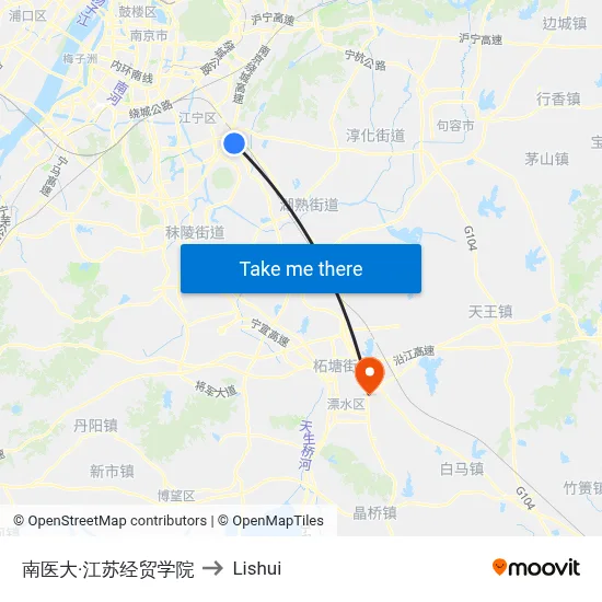 Nanjing Medical University & Jiangsu Economic Trade College to Lishui map